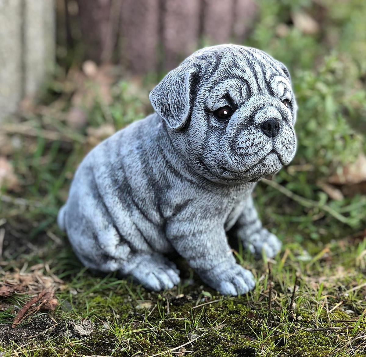 STEINFIGUR Bulldogge Welpe massiver Steinguss frostfest - Grau, Stein (14/16/16cm) - stoneandstyle