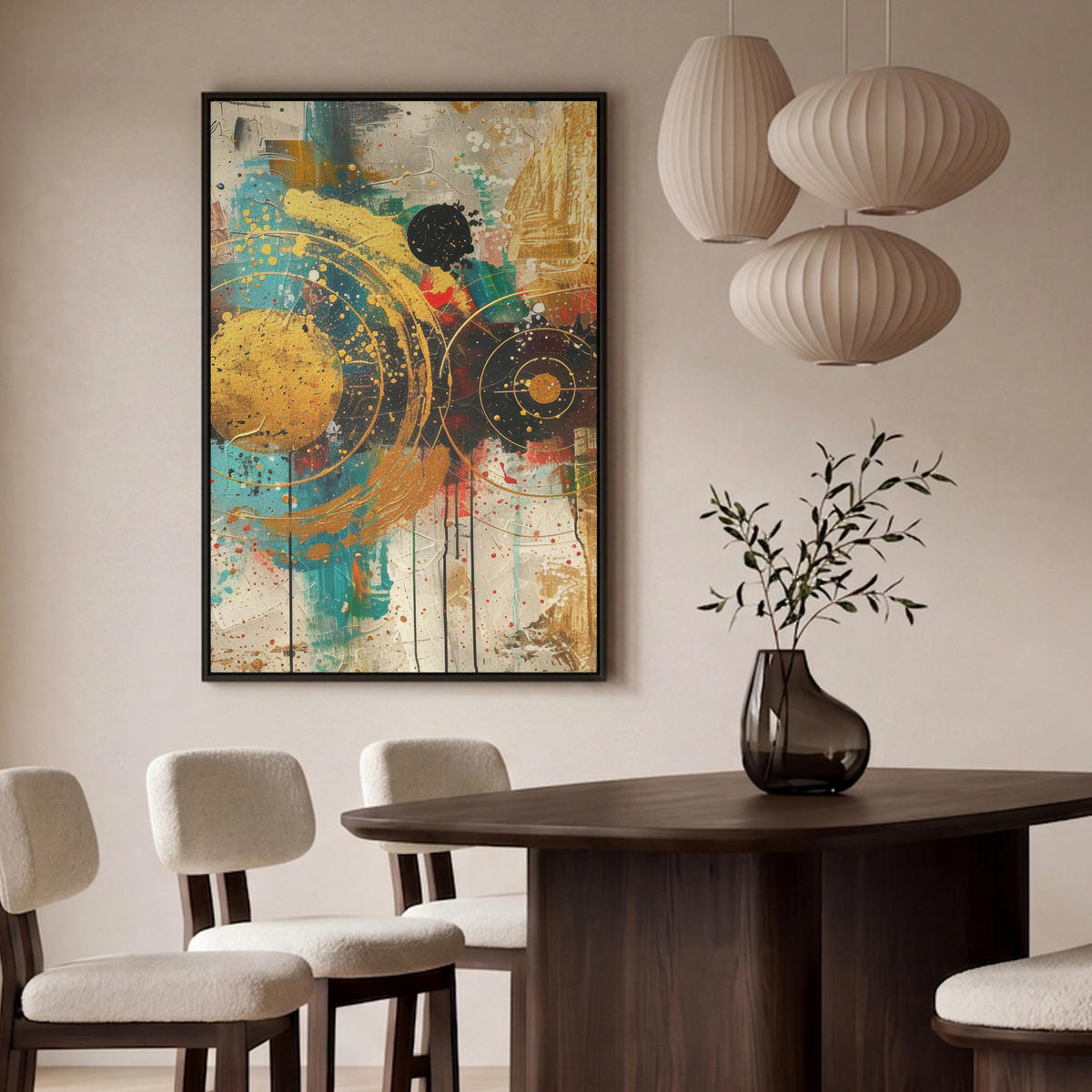 LEINWAND Bilder mit Rahmen - Abstrakt - Kunst - Gold - Modern - 100x150 - Multicolor, Textil (100/150cm) - MuchoWow