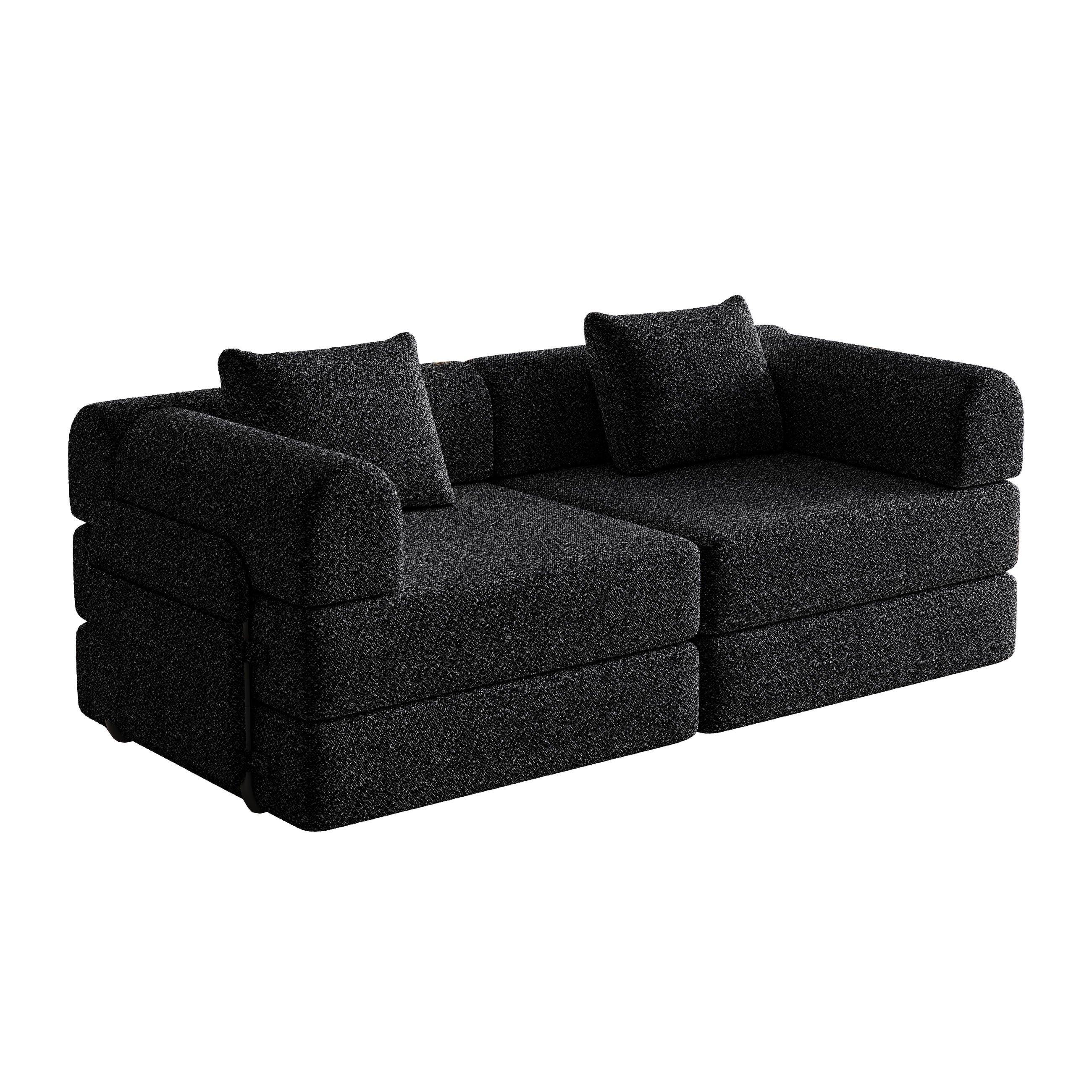 2-SITZER SOFA Chenille Schwarz mit Armlehnen-Ablagefach und Schlafunktion - Schwarz, Textil/Metall (183.8/69.8/91.4cm) - WISHDOR