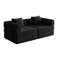 2-SITZER SOFA Chenille Schwarz mit Armlehnen-Ablagefach und Schlafunktion - Schwarz, Textil/Metall (183.8/69.8/91.4cm) - WISHDOR