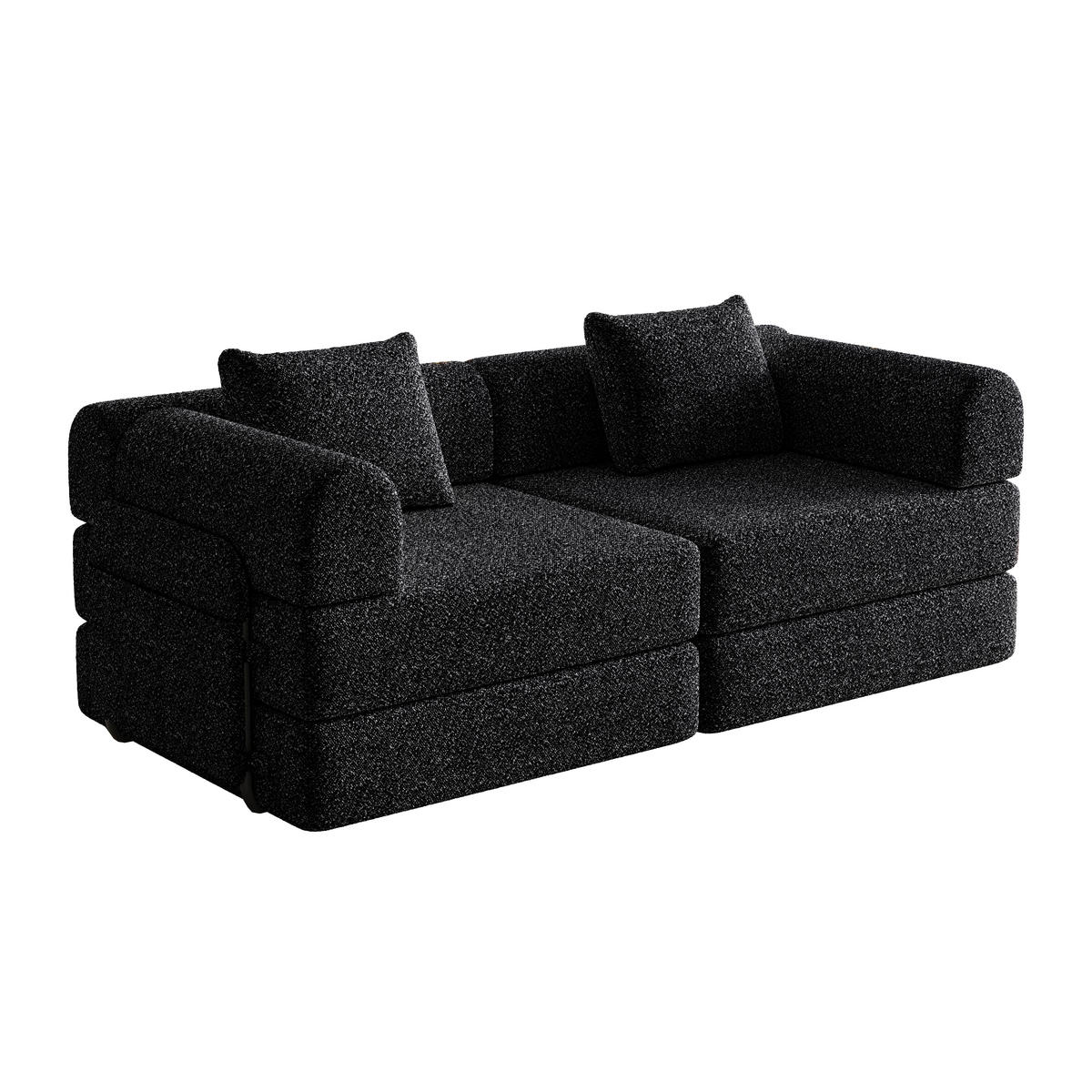 SCHLAFSOFA 2-in-1 mit Armlehnen-Ablagefach Chenille Schwarz - Schwarz, Textil (91.4/69.8/183.8cm) - OKWISH