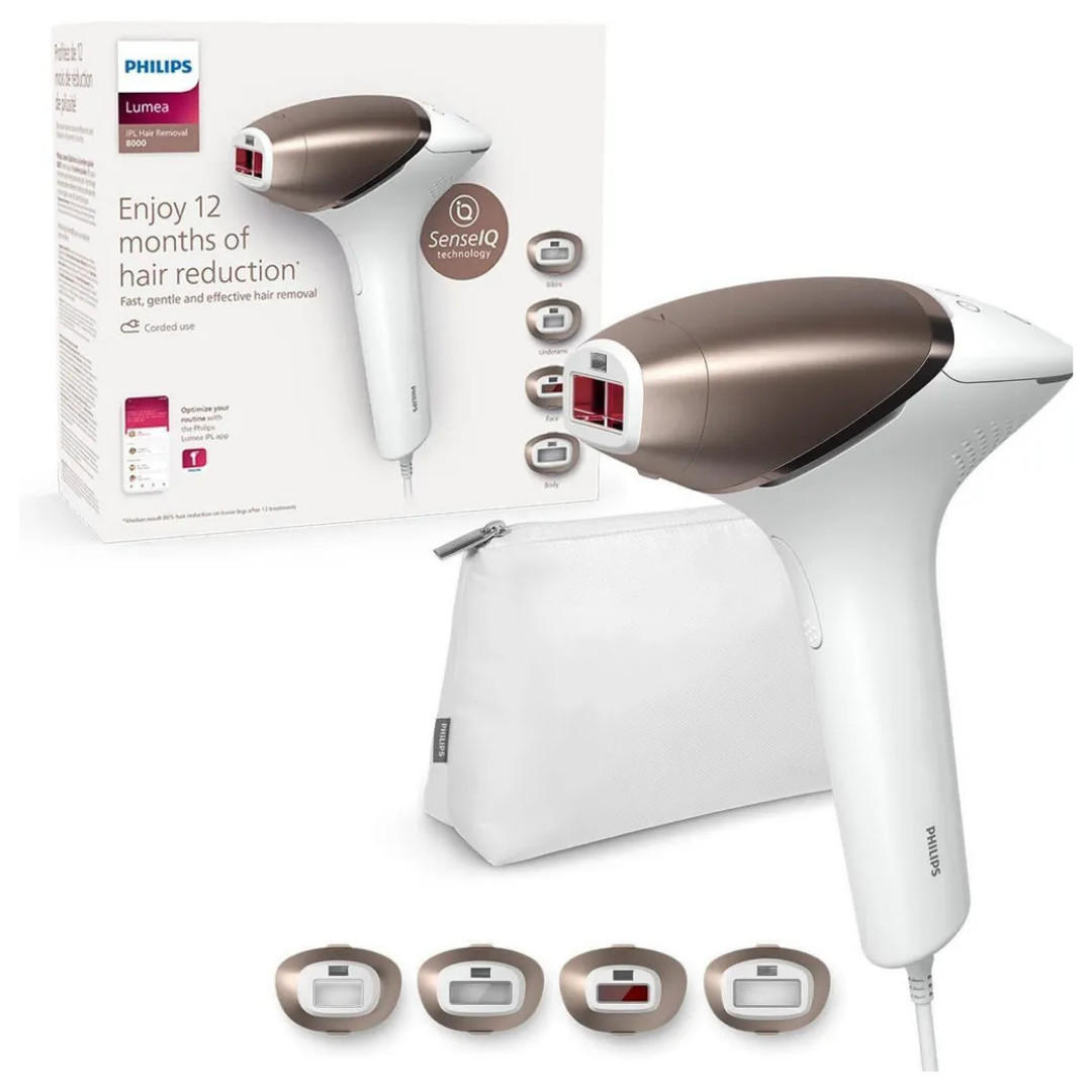 HAARENTFERNER IPL Gerät Weiß, 450000 Lichtimpulse, 4 Aufsätze, Körperpflege, Gesichtspflege, Intimbereich, Langzeit Haarreduktion, Beauty Gerät - Weiß, Kunststoff (16/22/9.6cm) - Philips