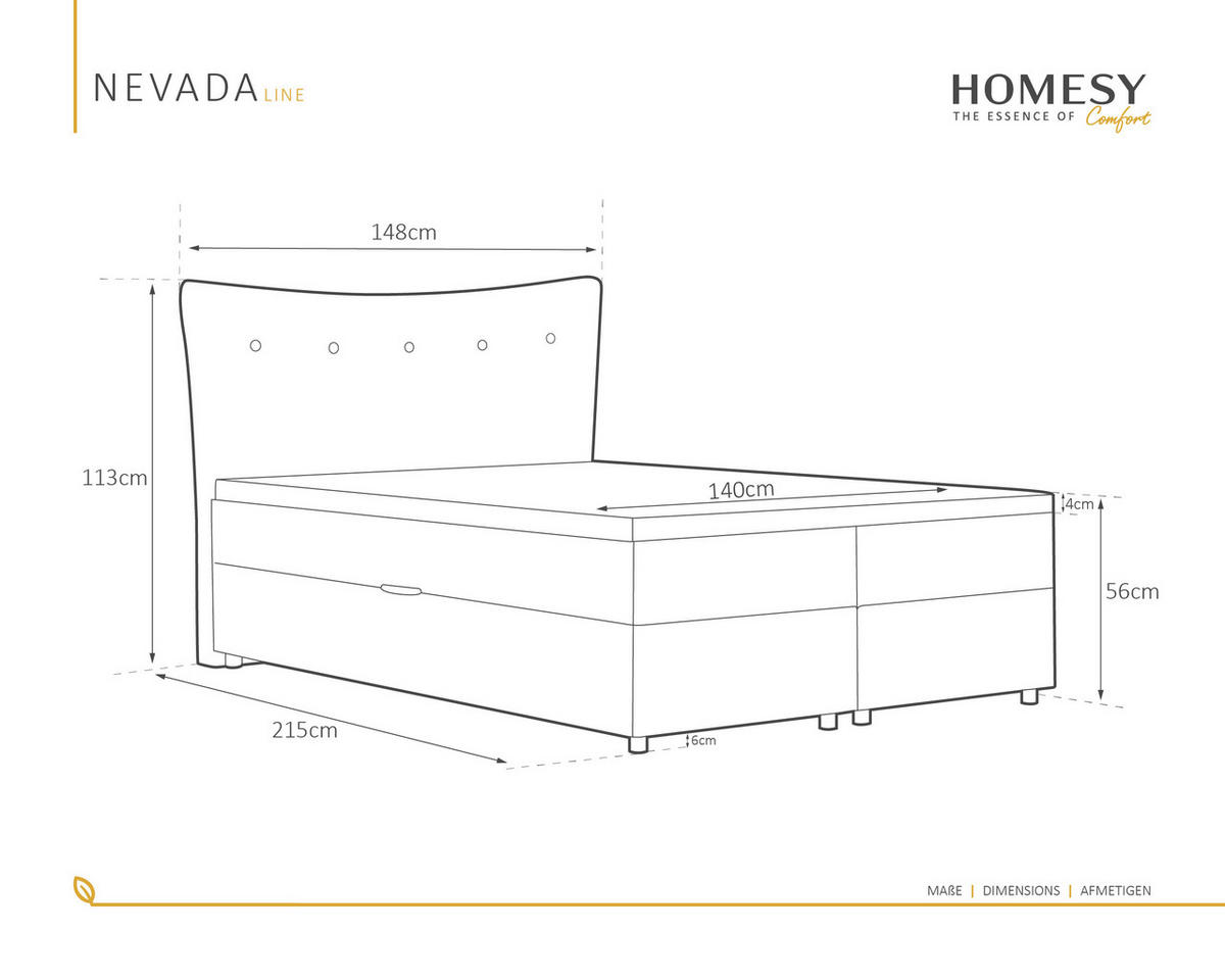 BOXBETT Nevada 140 x 200 cm Doppelbett mit hochwertiger Bonell-Matratze und Topper - Dunkelgrau - Dunkelgrau, Holz (140/200cm) - Homesy