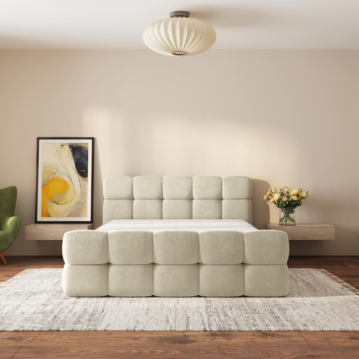 ČALOUNĚNÁ POSTEL ELIZJA 160x200 cm, s úložným prostorem, Krémová - SORO 02 - krémová, dřevo/textil (160/200cm) - MASSENO