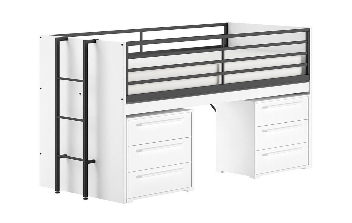 HALBHOCHBETT 90x200 Keelia Weiß mit Schreibtisch Stauraum - Weiß, Kunststoff (90/200cm) - 58aufmkessel