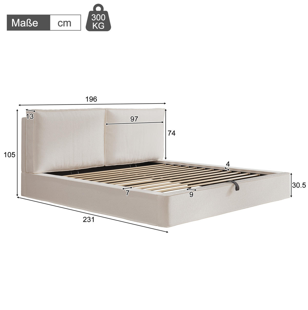 POLSTERBETT 180/200 cm aus Bouclé mit Stauraum und Lattenrost Beige - Beige, Textil (180/200cm) - Modenvie