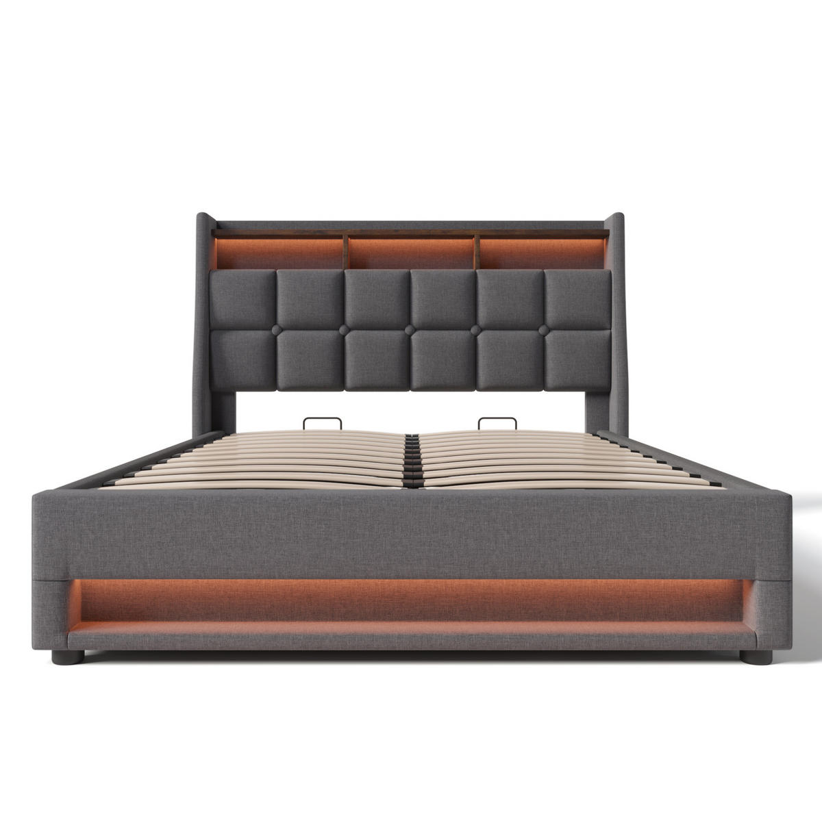POLSTERBETT 180/200 cm Grau mit LED-Beleuchtung, USB und Bettkasten - Grau, Textil (180/200cm) - Flora Grace