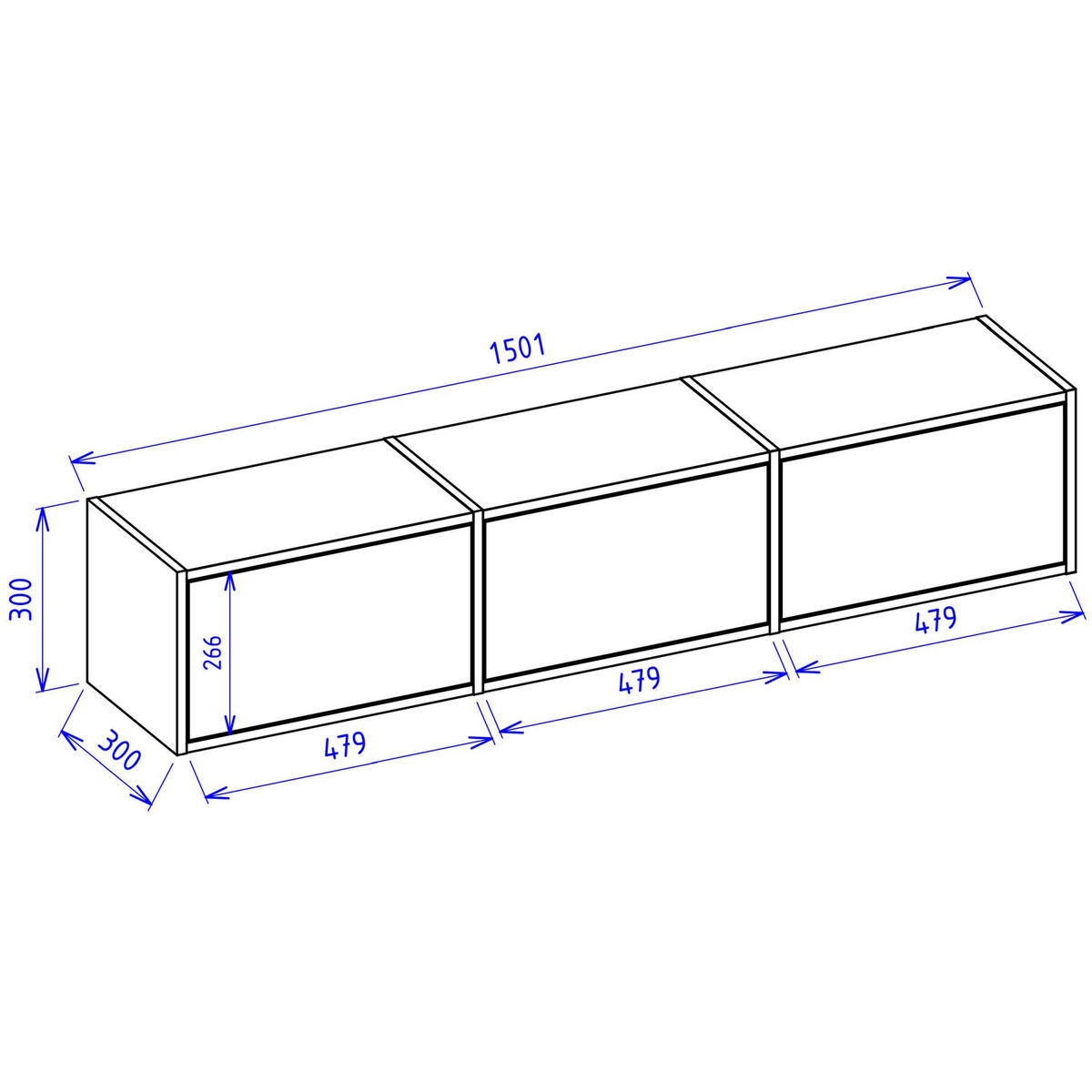 TV-LOWBOARD hängend, 3 Klappen, Weiß, 150 cm - Weiß, Holzwerkstoff (150.1/30/30cm) - Selsey