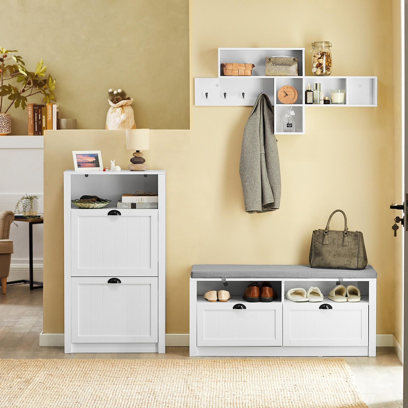 SCHUHSCHRANK Weiß - Weiß, Holzwerkstoff (60/110/24cm) - SoBuy