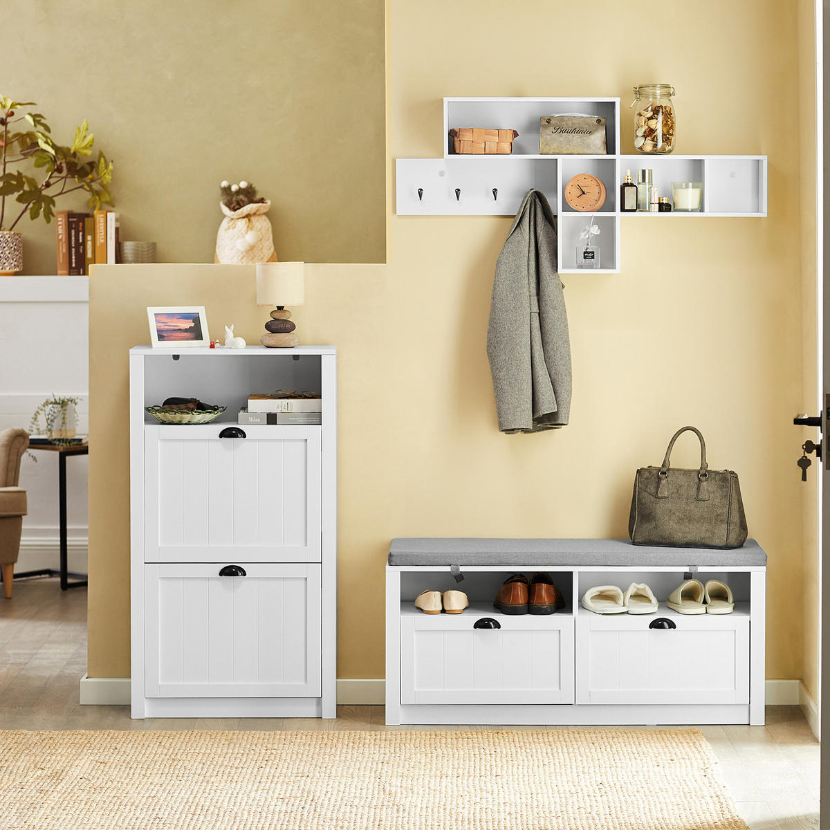 SCHUHSCHRANK Weiß - Weiß, Holzwerkstoff (60/110/24cm) - SoBuy