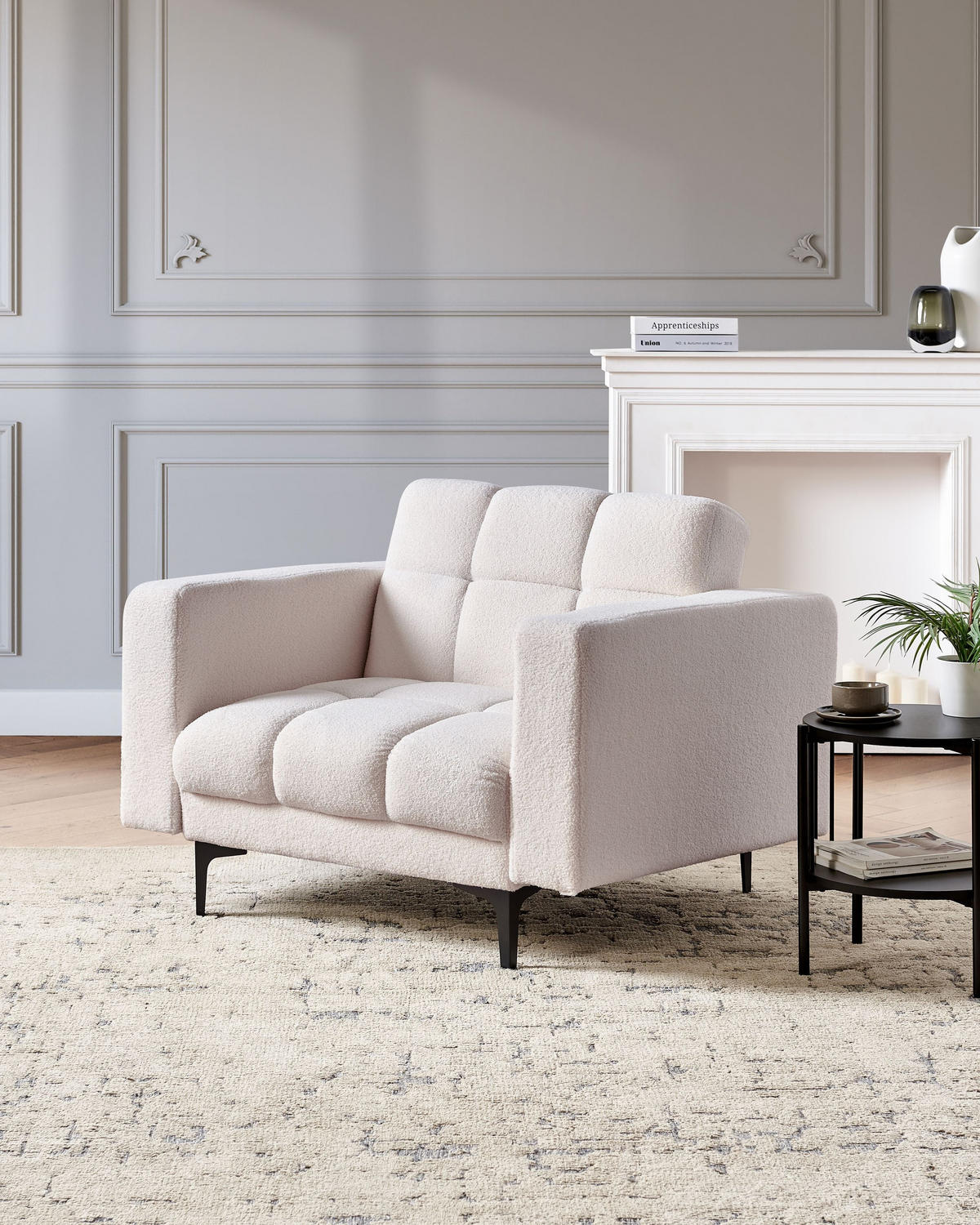 SESSEL Bouclé Weiß Alnes - Weiß, Textil (110/77/89cm) - Beliani