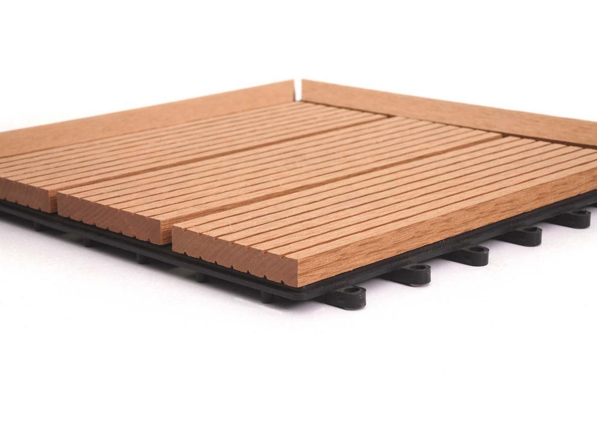 WPC ECK-BODENFLIESE + Abschluss 30x30cm links Teak linear - Teakfarben, Kunststoff (30/30/2cm) - BERLINLODGE