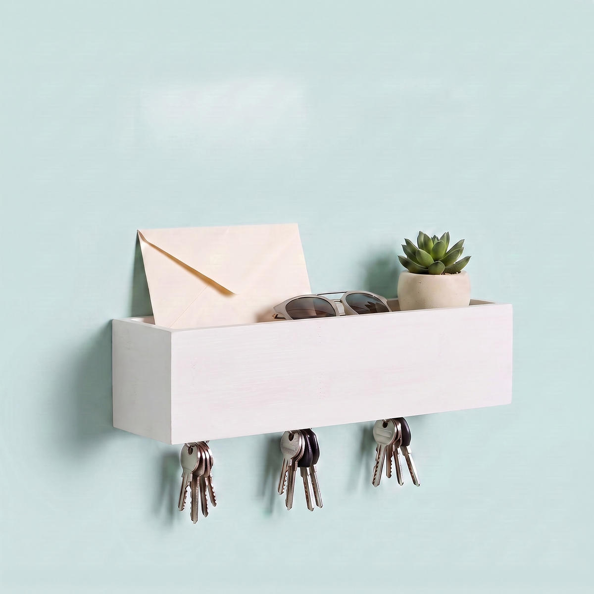 SUPORT pentru chei alb bambus 6 cârlige - alb, lemn/metal (26/5/7cm) - Relaxdays