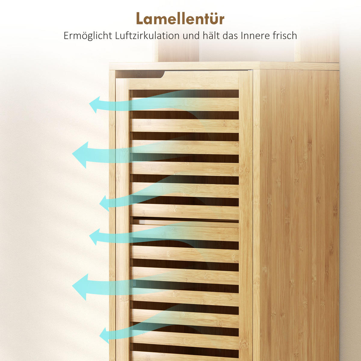 BADEZIMMERSCHRANK schmal, Hochschrank Toilettenschrank mit 3 offenen Regalen - Naturfarben, Naturmaterialien/Bambusholz (30/170/34cm) - HOMCOM
