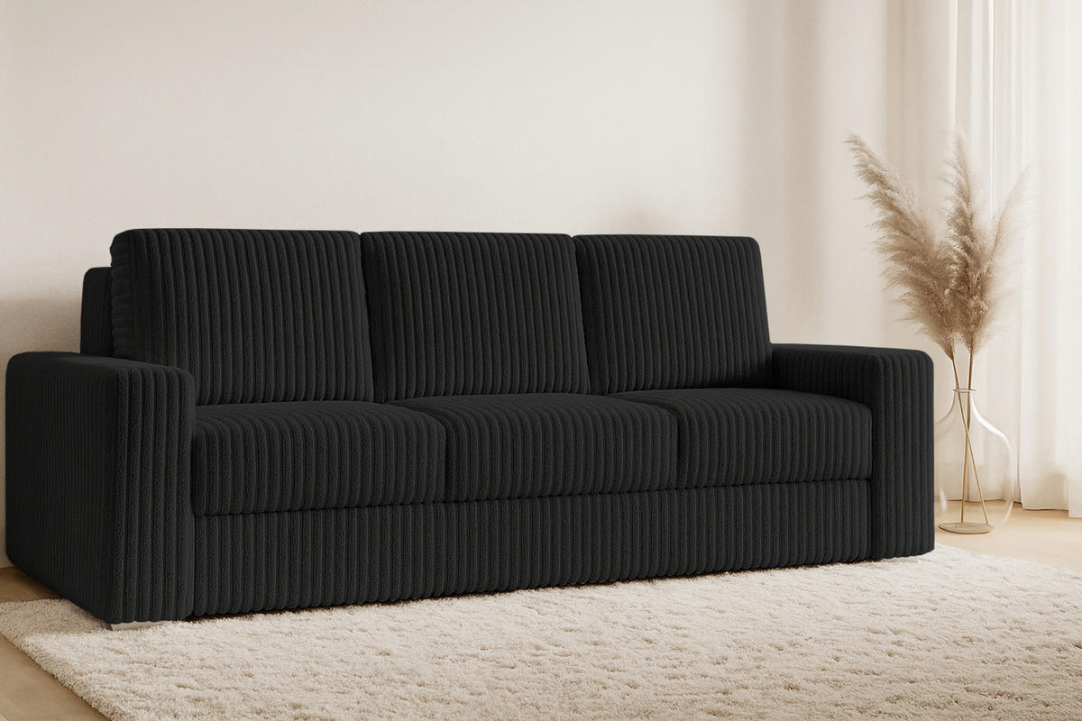 SOFA TIMON 245cm breit in Cord Schwarz - Schwarz, Holz/Holzwerkstoff (245/90/92cm) - Deine Möbel 24