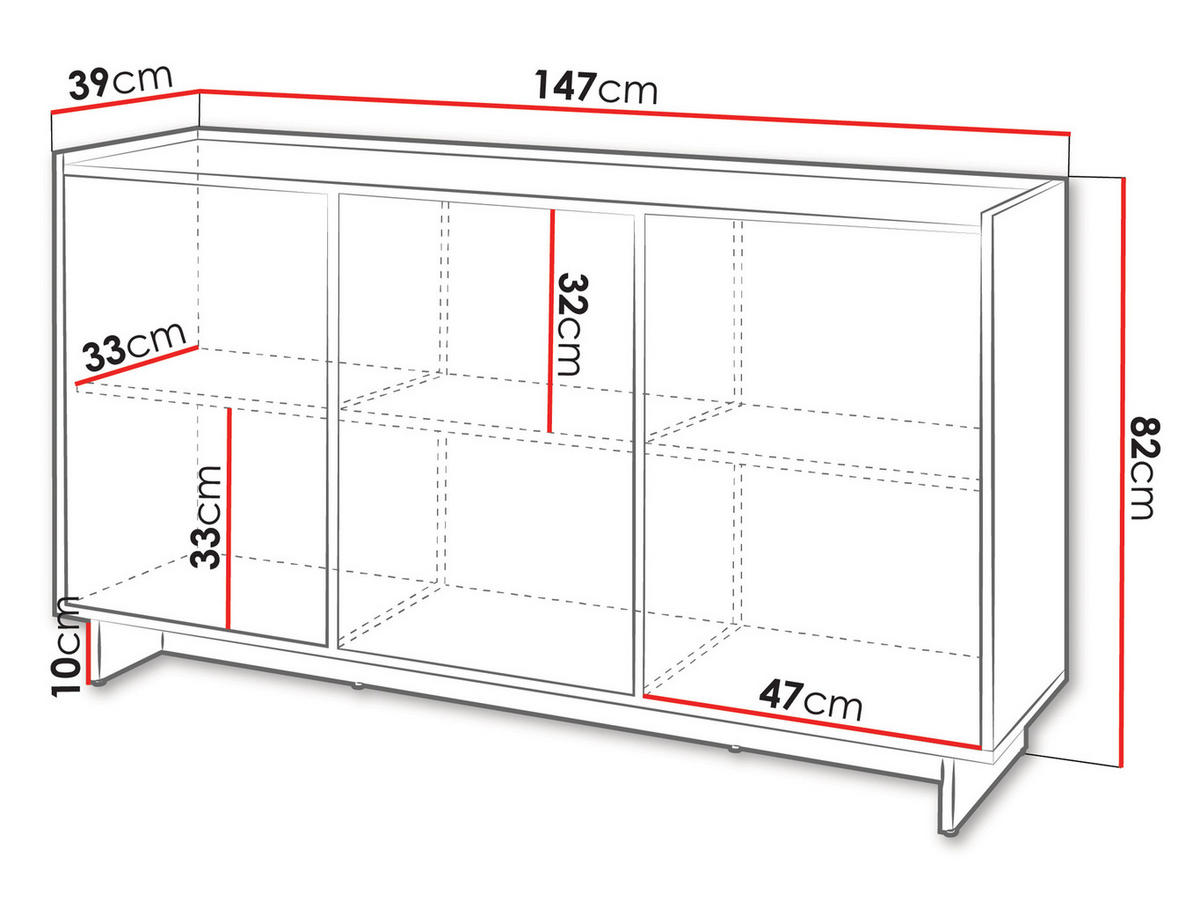 SIDEBOARD Yasumi K147 - Kaschmir/Schwarz, Holzwerkstoff/Kunststoff (147/82/39cm) - MIRJAN24