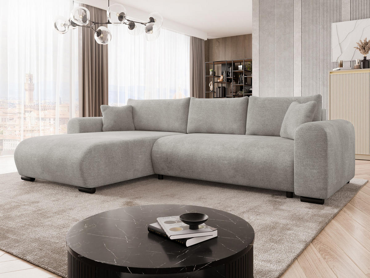 ECKSOFA Merkos - Hellgrau/Schwarz, Holz/Textil (285/188cm) - MIRJAN24