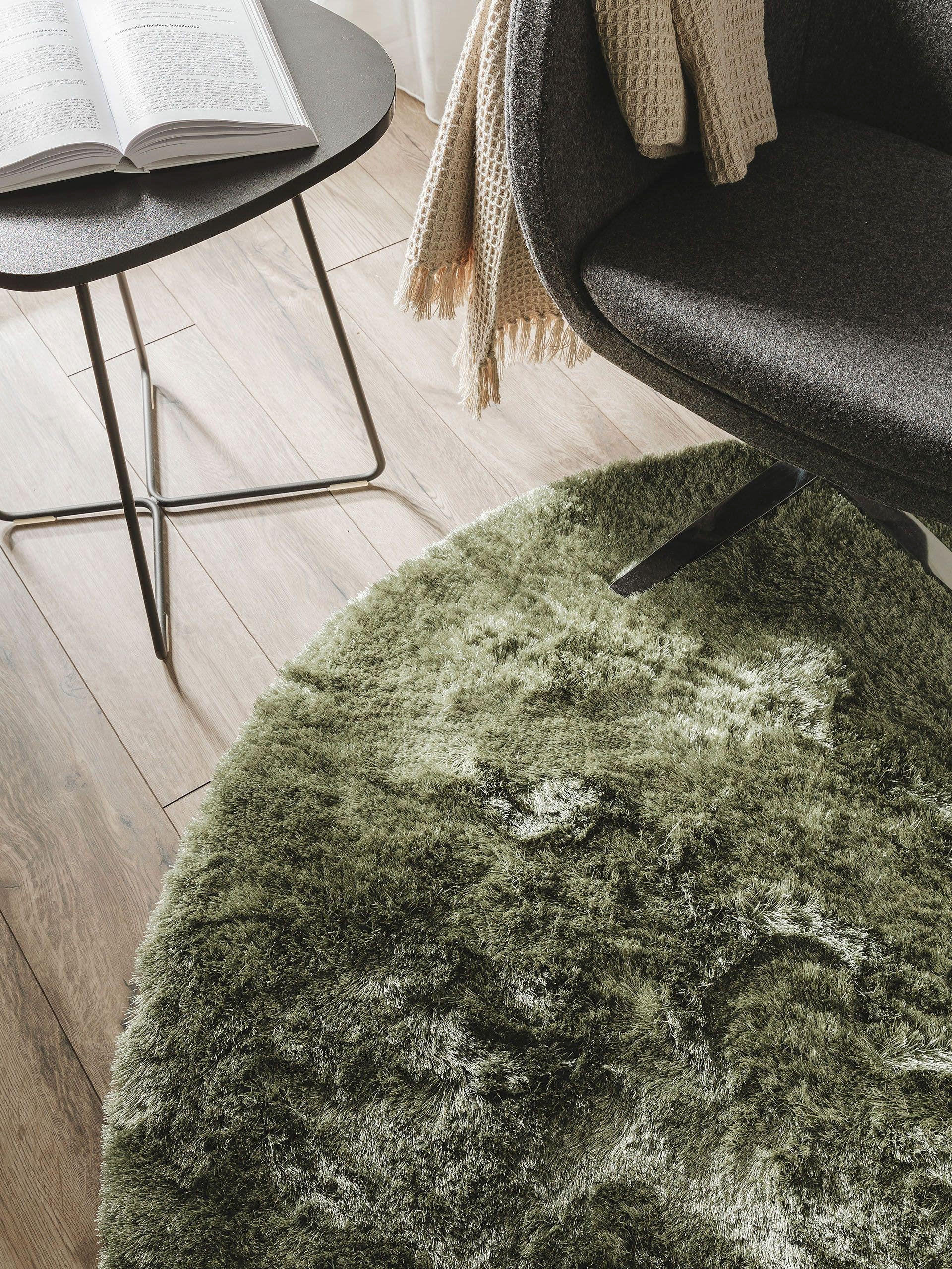 Thumbnail - benuta Nest Hochflorteppich, Grün, Textil, Beton Optik, Rund, 160x160 cm, wasserabweisend, Teppiche & Böden, Teppiche, H...