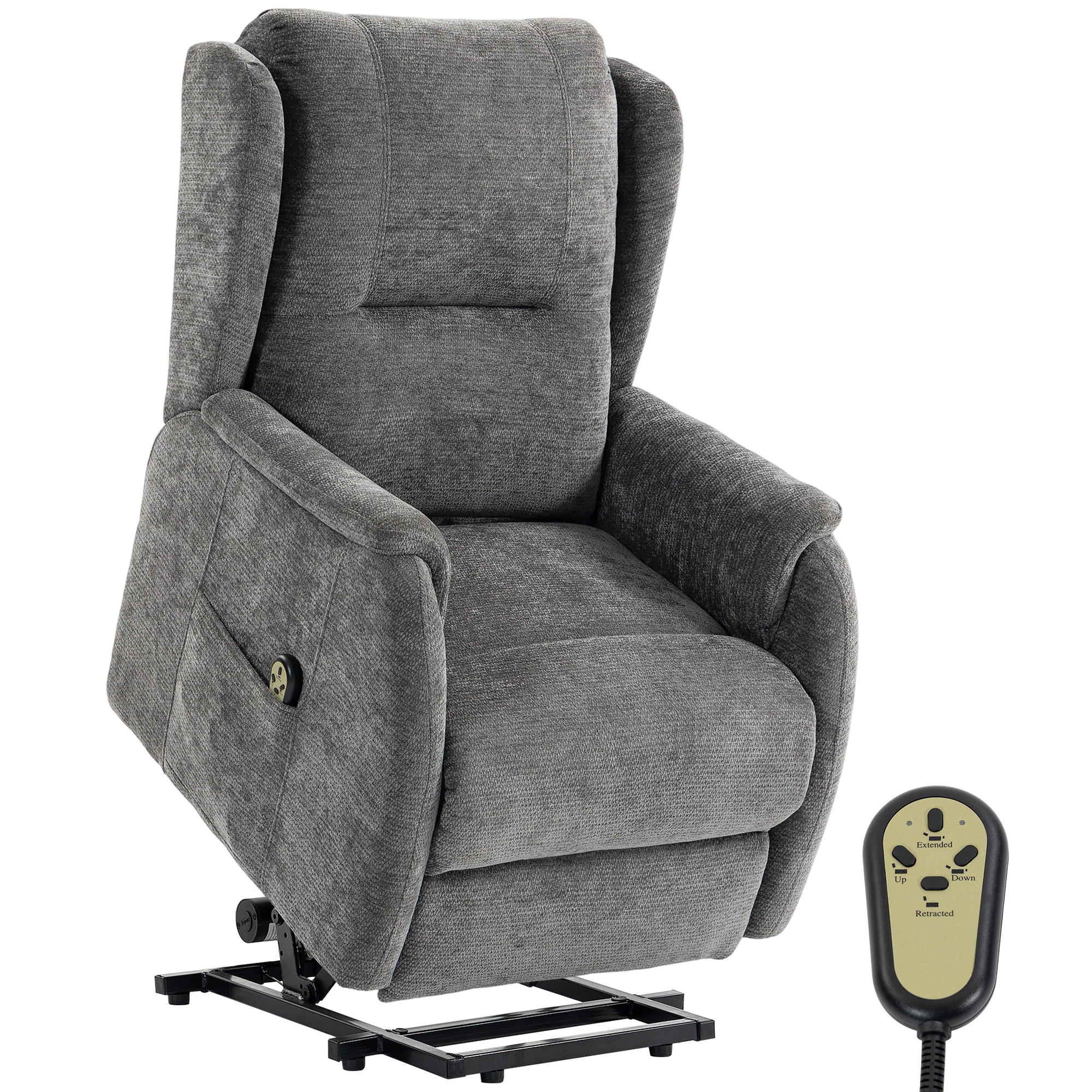 FERNSEHSESSEL,AUFSTEHHILFE Senioren Chenille-Optik Fernbedienung Seitentaschen,dunkelgrau - Grau, Textil (76/103/89cm) - Vallsero
