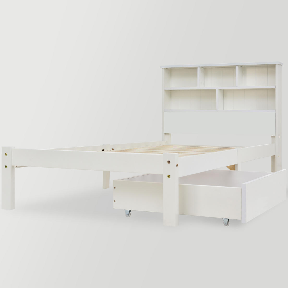 KINDERBETT 90/200 cm DE-00047, in Weiß, Schubladen und Bücherregal-Kopfteil - Weiß, Holz (90/200cm) - ComfortXL