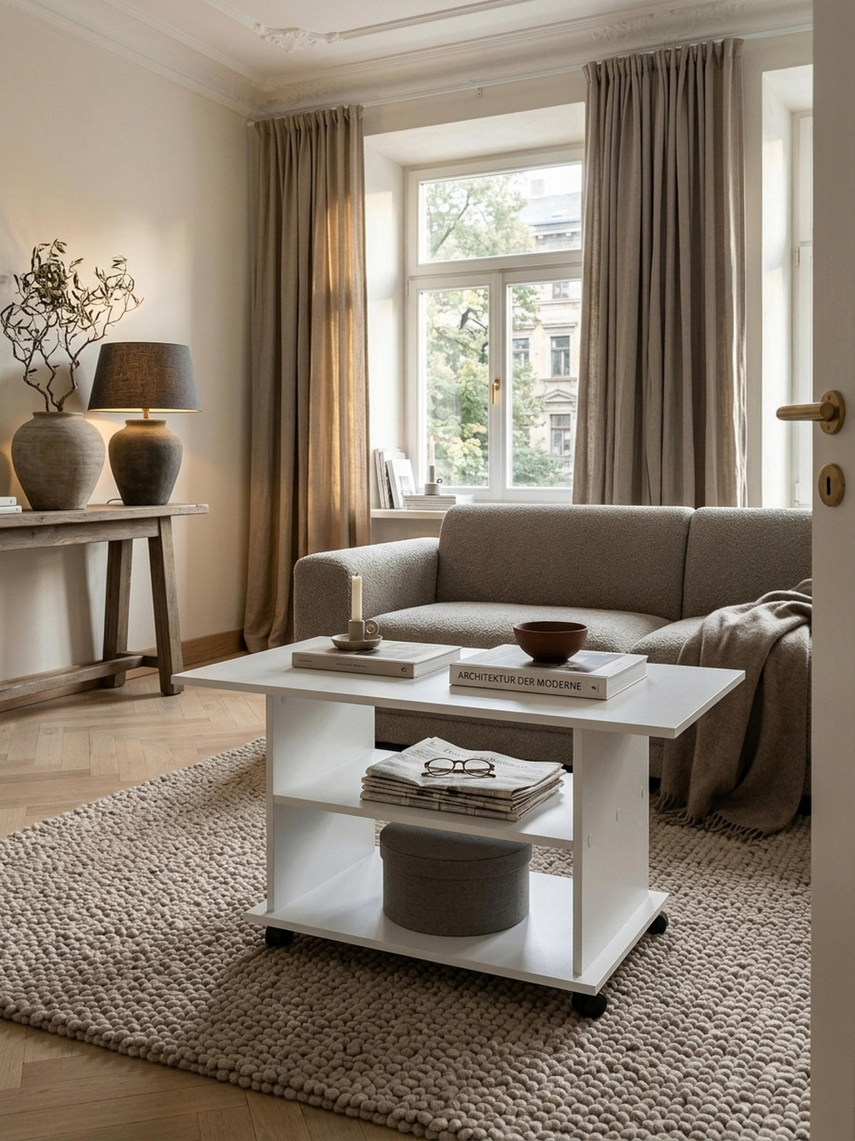 COUCHTISCH mit zwei Ablageflächen, Rollen und Melaminharzbeschichtung, Weiß 95x54x51 cm - Schwarz/Weiß, Holz (54/95/51cm) - KADIMA DESIGN