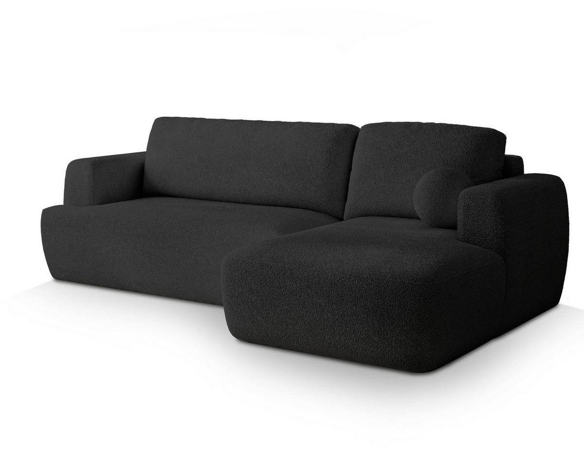 ECKSOFA SENTI N R-S Schwarz Boucle-Stoff mit Schlaffunktion - Schwarz, Holz (246/148cm) - MASSENO