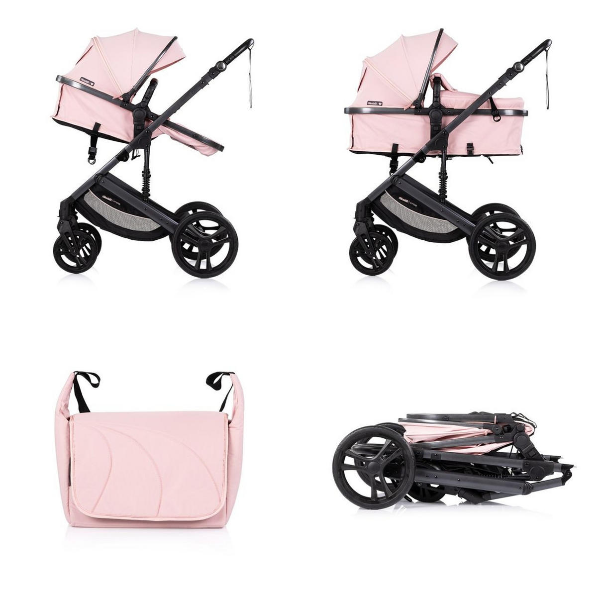 KOMBIKINDERWAGEN 2 in 1 Amore rosa pink Getränkehalter Wickeltasche Fußabdeckung Korb - Rosa, Metall (95/63/105cm) - Chipolino