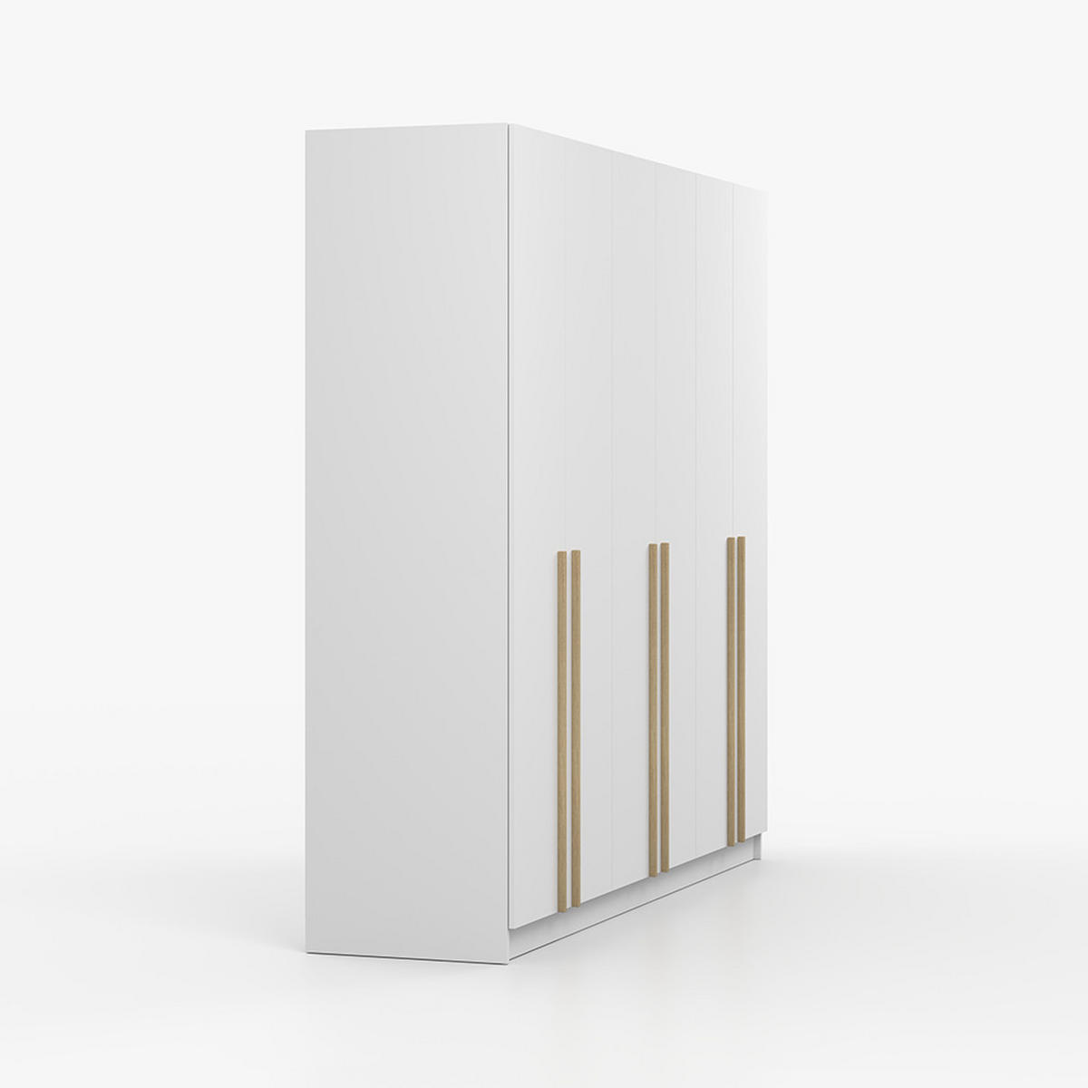 DREHTÜRENSCHRANK SEVILLA 6D 230 cm Weiß/Weiß, 6-türig, Holzgriffe - Eukalyptusholzfarben/Weiß, Holz/Holzwerkstoff (230/210/57cm) - imoebel24