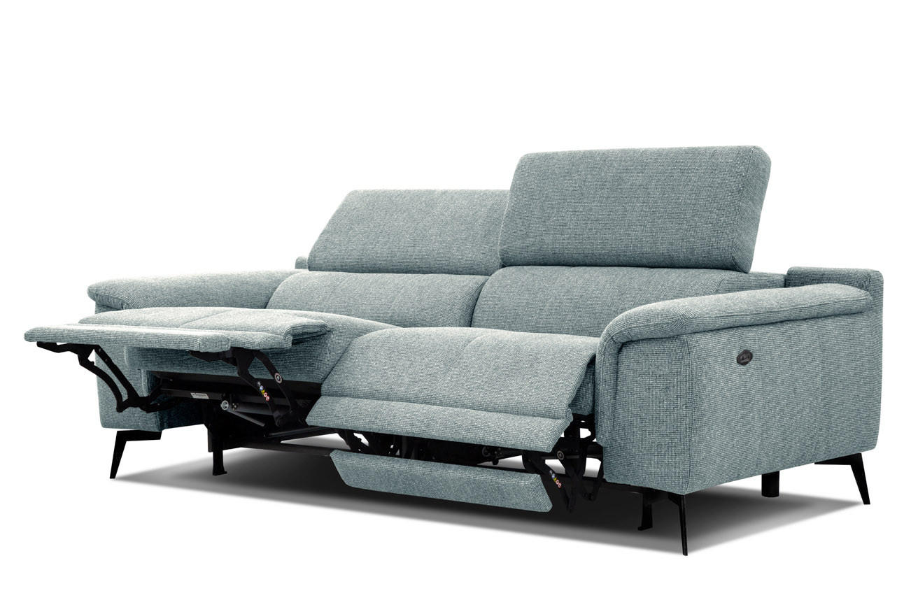 RELAXSOFA FIERO 3-Sitzer mit 2 Relaxfunktionen, mintgrün - Schwarz/Mintgrün, Holzwerkstoff/Textil (212/82/103cm) - Courtois Laville