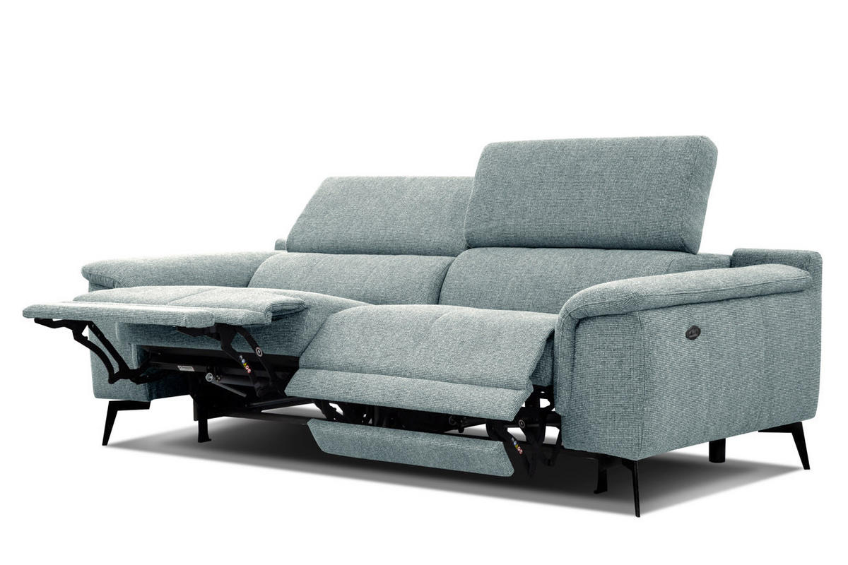 RELAXSOFA FIERO 3-Sitzer mit 2 Relaxfunktionen, mintgrün - Schwarz/Mintgrün, Holzwerkstoff/Textil (212/82/103cm) - Courtois Laville