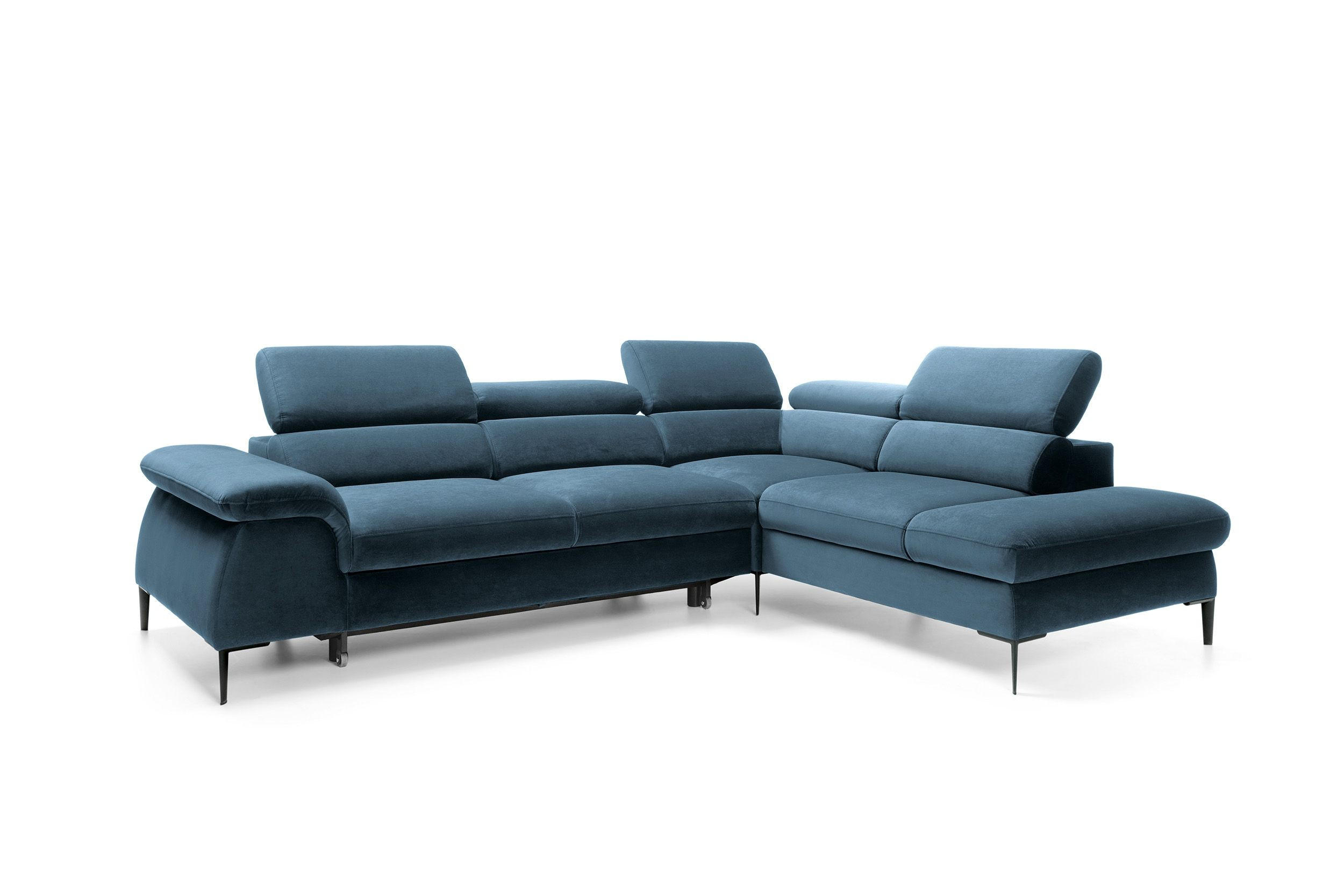 ECKSOFA MESTO Blau Velours-Stoff mit Schlaffunktion - Blau, Holz (280/214cm) - MASSENO
