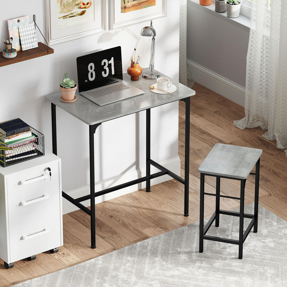 BARTISCH-SET DE-14813 industriell mit 2 Hockern Grau - Grau, Holzwerkstoff (80/50/87cm) - ComfortXL