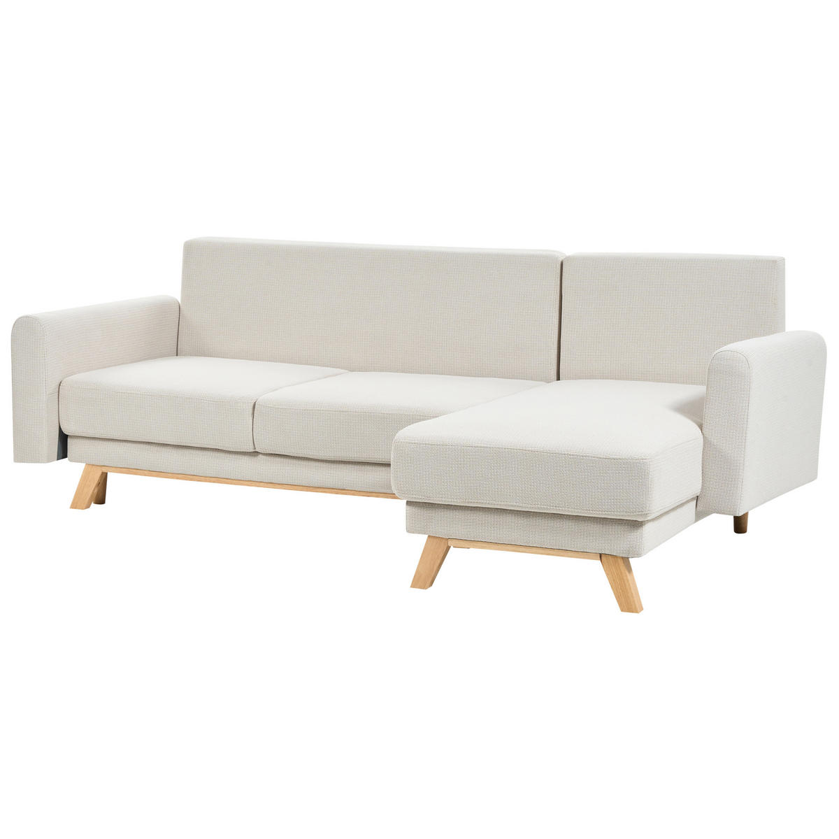 3-SITZER-ECKSOFA hellbeige rechtsseitig mit Schlaffunktion Stauraum Siro - Hellbraun/Beige, Textil (240/142cm) - Beliani