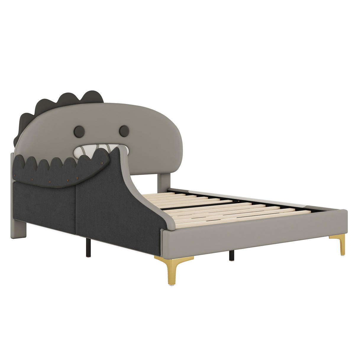 KINDERBETT aus PU 140x200 cm Grau mit Dinosaurier-Kopfteil und pflegeleichter Oberfläche - Grau, Leder (140/200cm) - Modfu