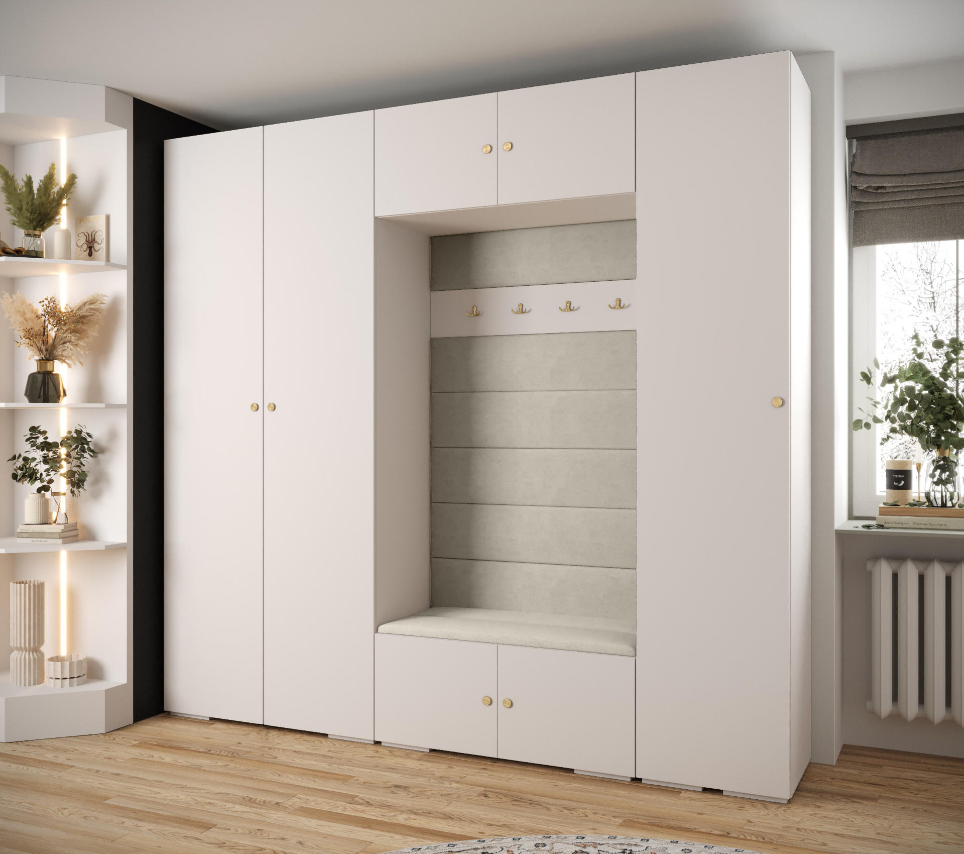GARDEROBEN-SET 236,7/250/47 - Beige/Goldfarben, Holz/Kunststoff (250/236.7/47cm) - Abiks Möbel