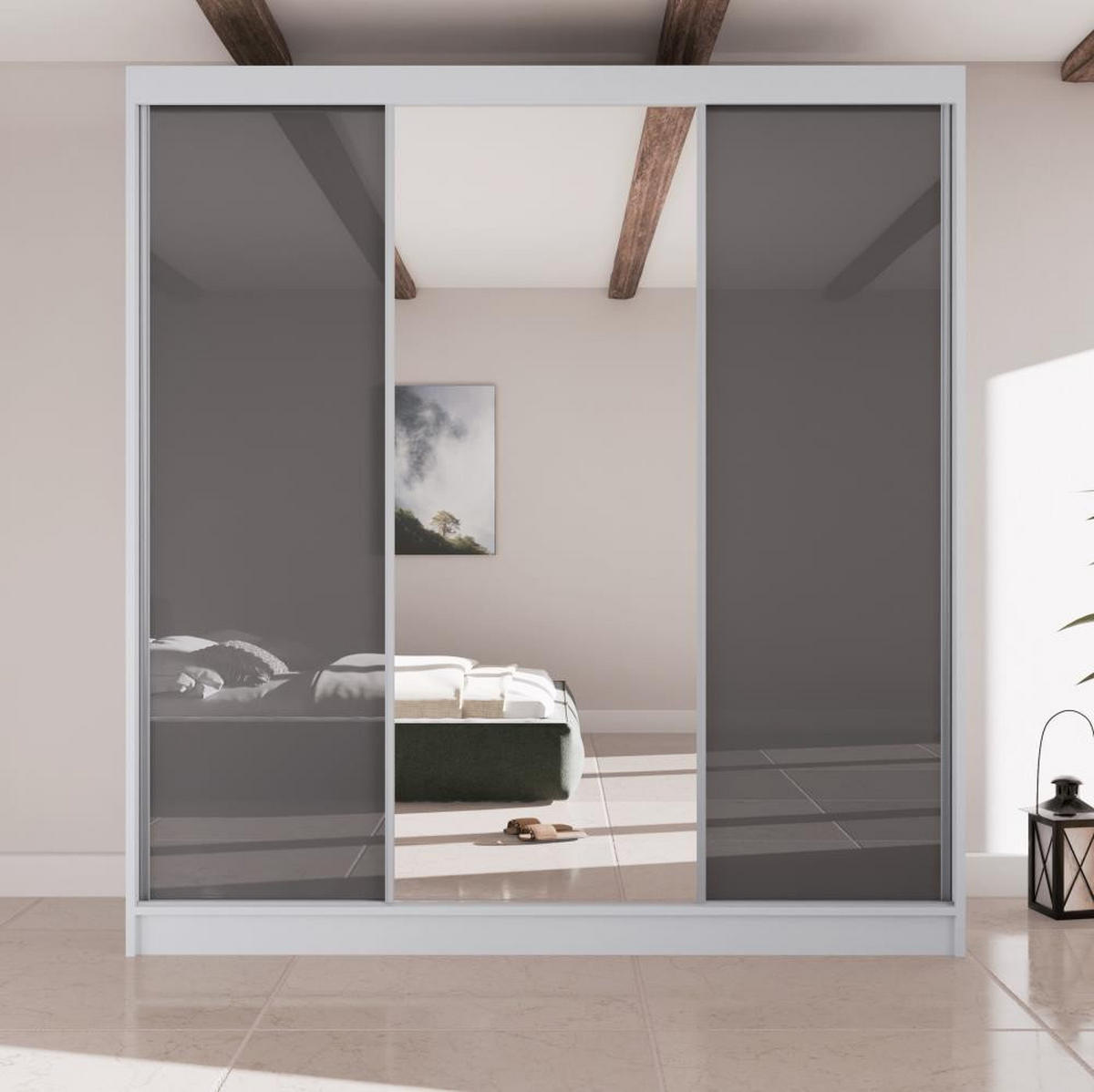 SCHWEBETÜRENSCHRANK Velis II 200/61/215 weiß+graphit - Graphitfarben/Weiß, Holzwerkstoff (200/215/61cm) - Beautysofa