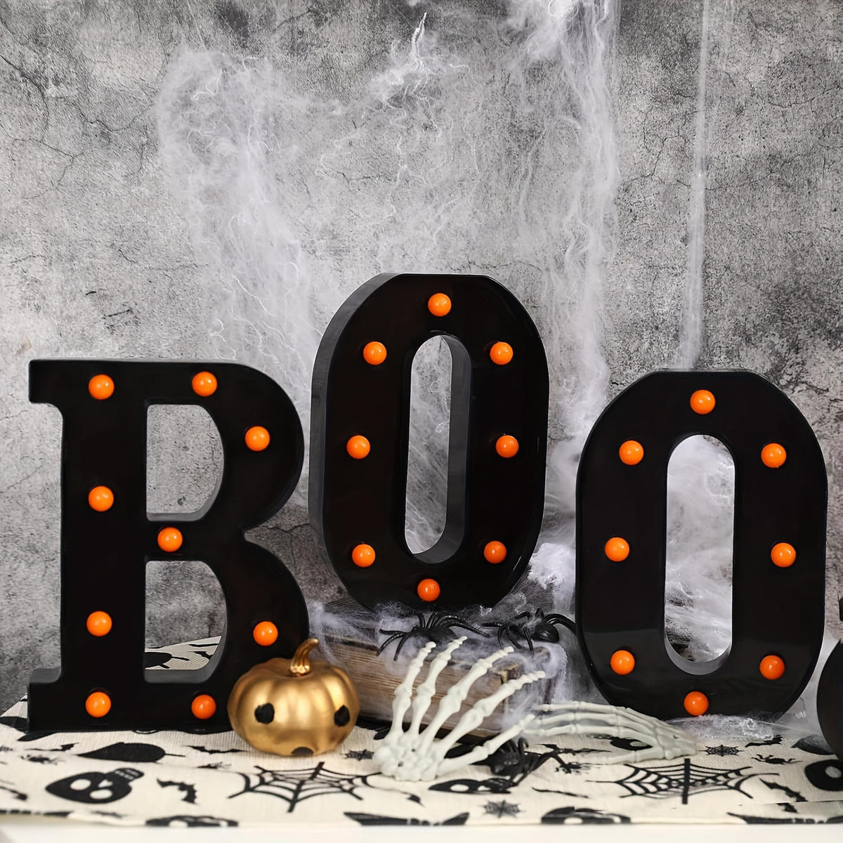LED LETTERS BOO Halloween orange Deko für Kamin Party Innenbereich - Schwarz, Kunststoff (21.59/16/3.8cm)