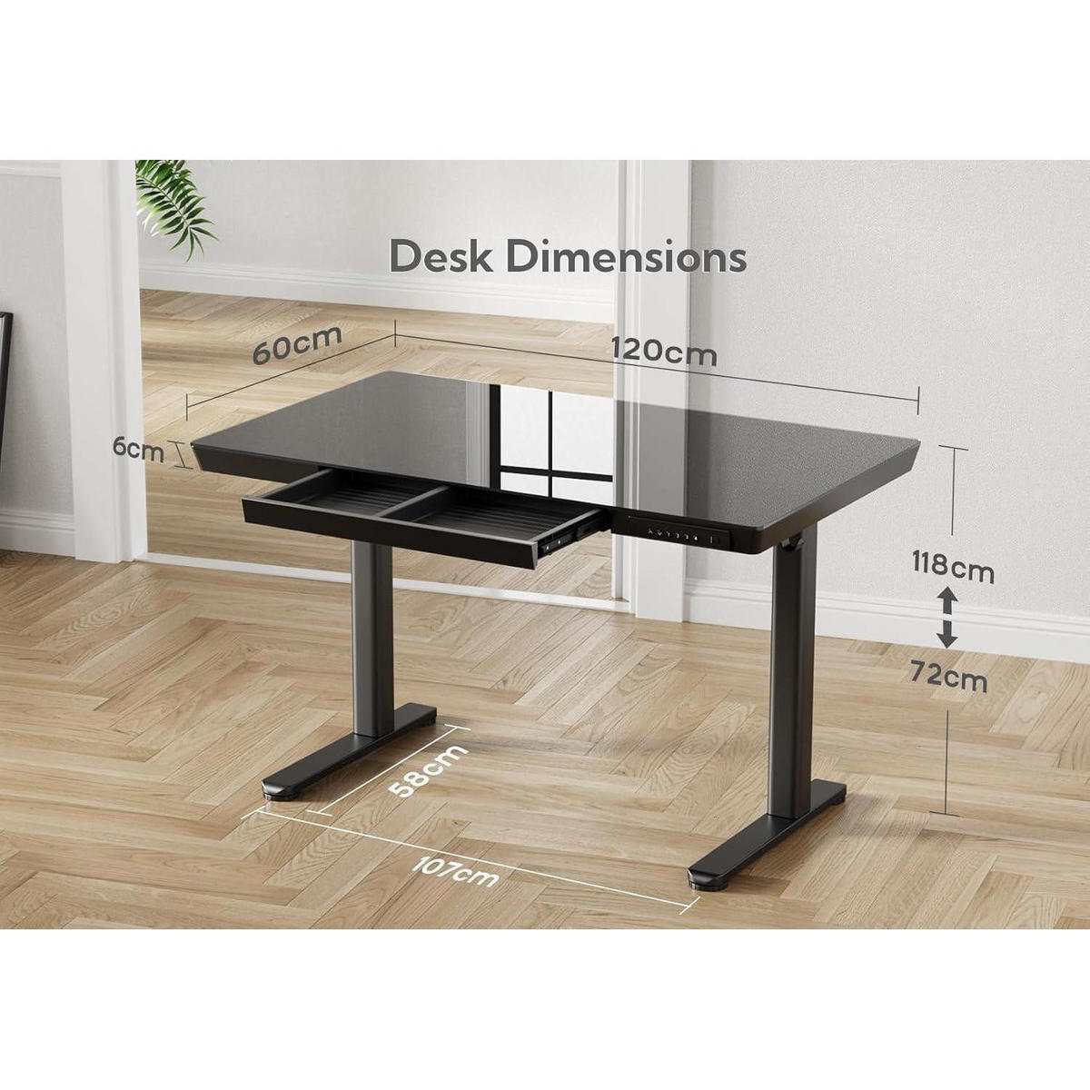 SCHREIBTISCH Höhenverstellbar Elektrisch 120 x 60 cm Schwarz - Schwarz, Glas (80/160/75cm)