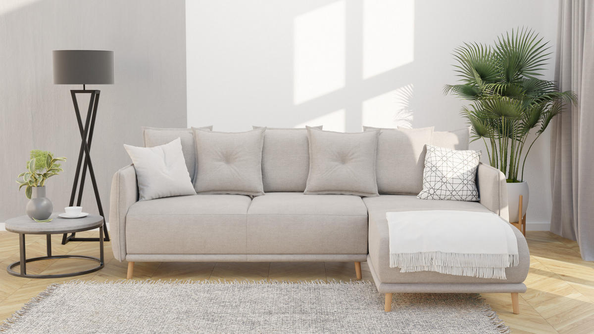 ECKSOFA Chroma Beige Luxusmicrofaser - Ecru/Beige, Holz/Textil (238/170cm) - S-Style Möbel