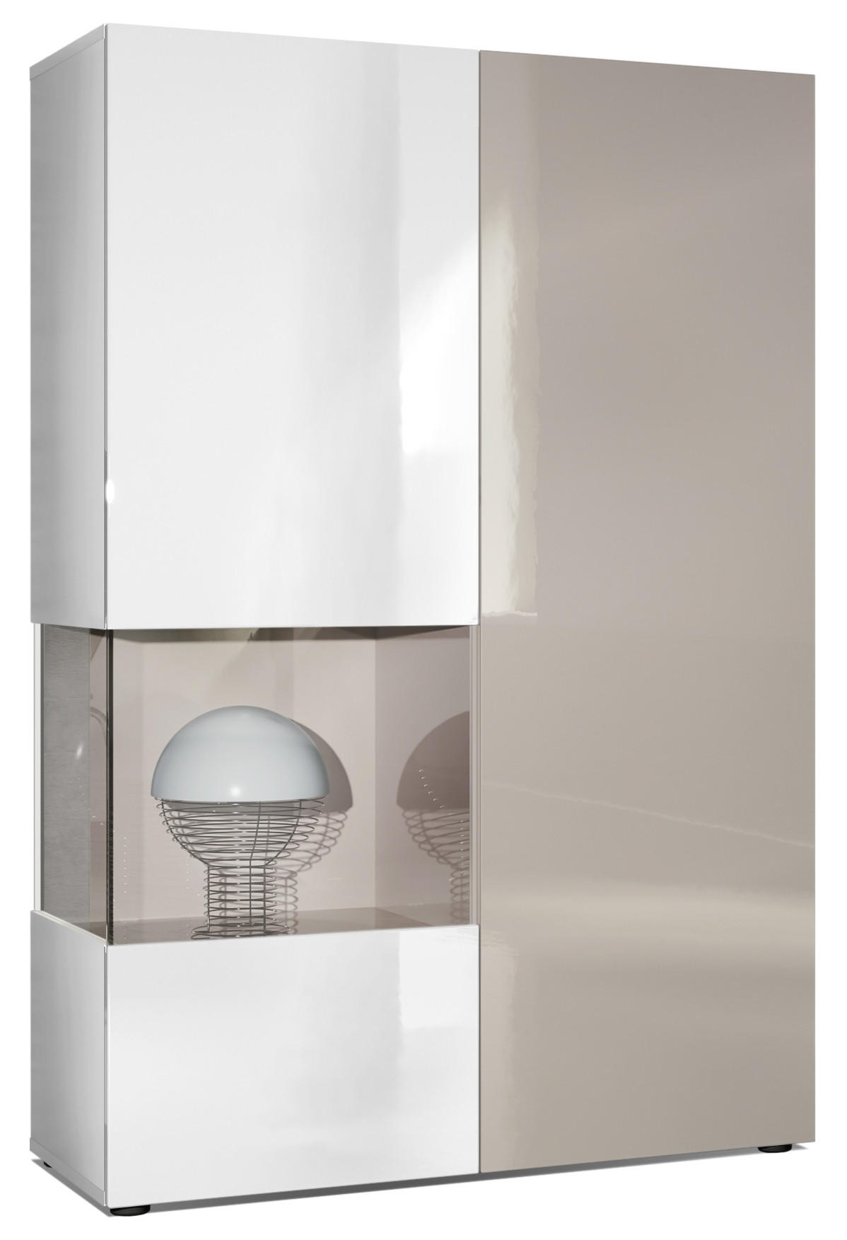 VITRINE Morena Tür und Einsatz in Sandgrau Hochglanz - Sandfarben, Holzwerkstoff (91.5/136.5/37cm) - Vladon