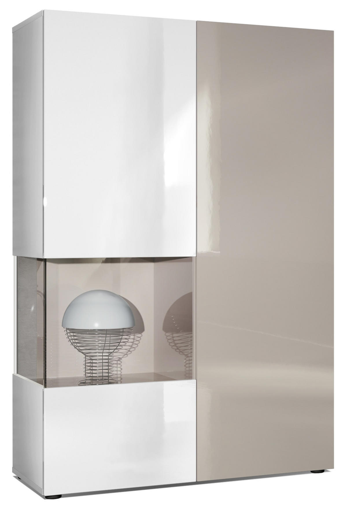 VITRINE Morena Tür und Einsatz in Sandgrau Hochglanz - Sandfarben, Holzwerkstoff (91.5/136.5/37cm) - Vladon