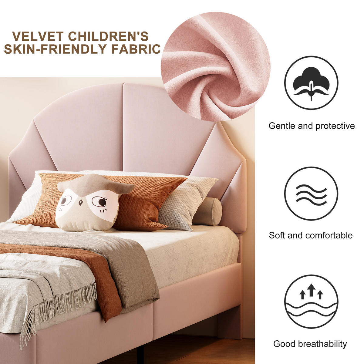 POLSTERBETT 90x200 cm Kinderbett, Einzelbett mit gepolstertem Muschel-Kopfteil, höhenverstellbar, Lattenrost, Rosa - Rosa, Metall (90/190cm) - EuroLiving