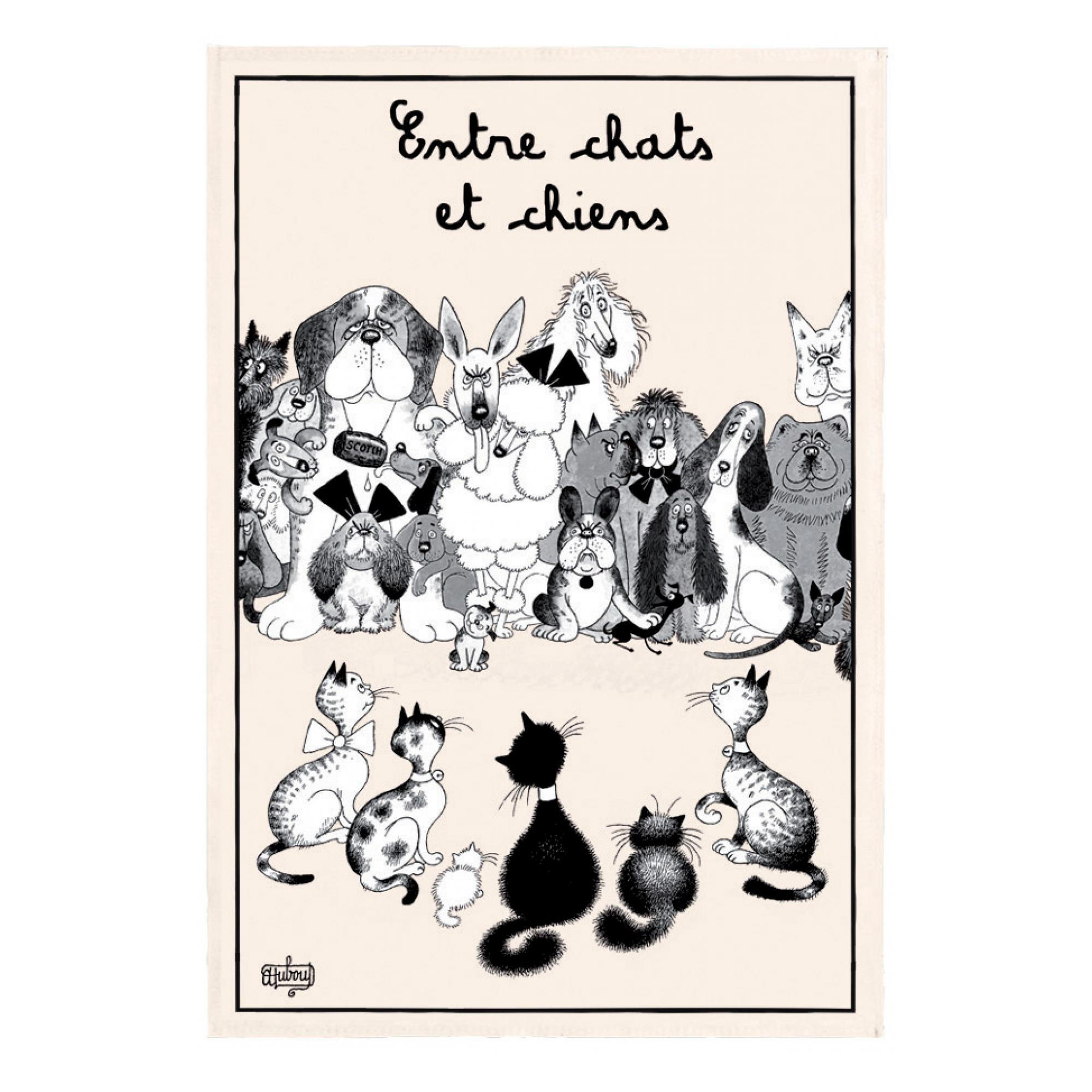 GESCHIRRTUCH Dubout Entre chats et chiens ekrü 48 x 72 cm - Weiß, Textil (72/48cm) - Winkler