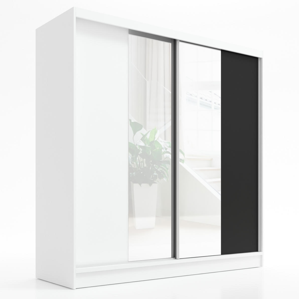 SCHWEBETÜRENSCHRANK 200 CM DUO Farbe: Weiß |weiß|schwarz - Schwarz/Weiß, Holzwerkstoff (200/215/60cm) - A&J MöbelLand