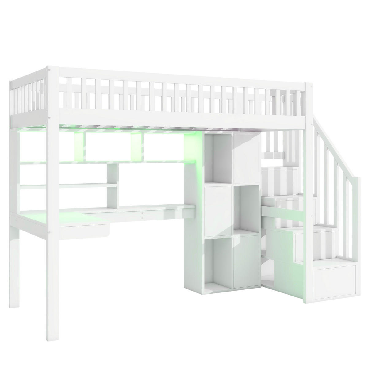 HOCHBETT 90/200 cm aus Kiefer und MDF mit Schreibtisch und LED-Beleuchtung Weiß - Weiß, Holz (90/200cm) - Modenvie
