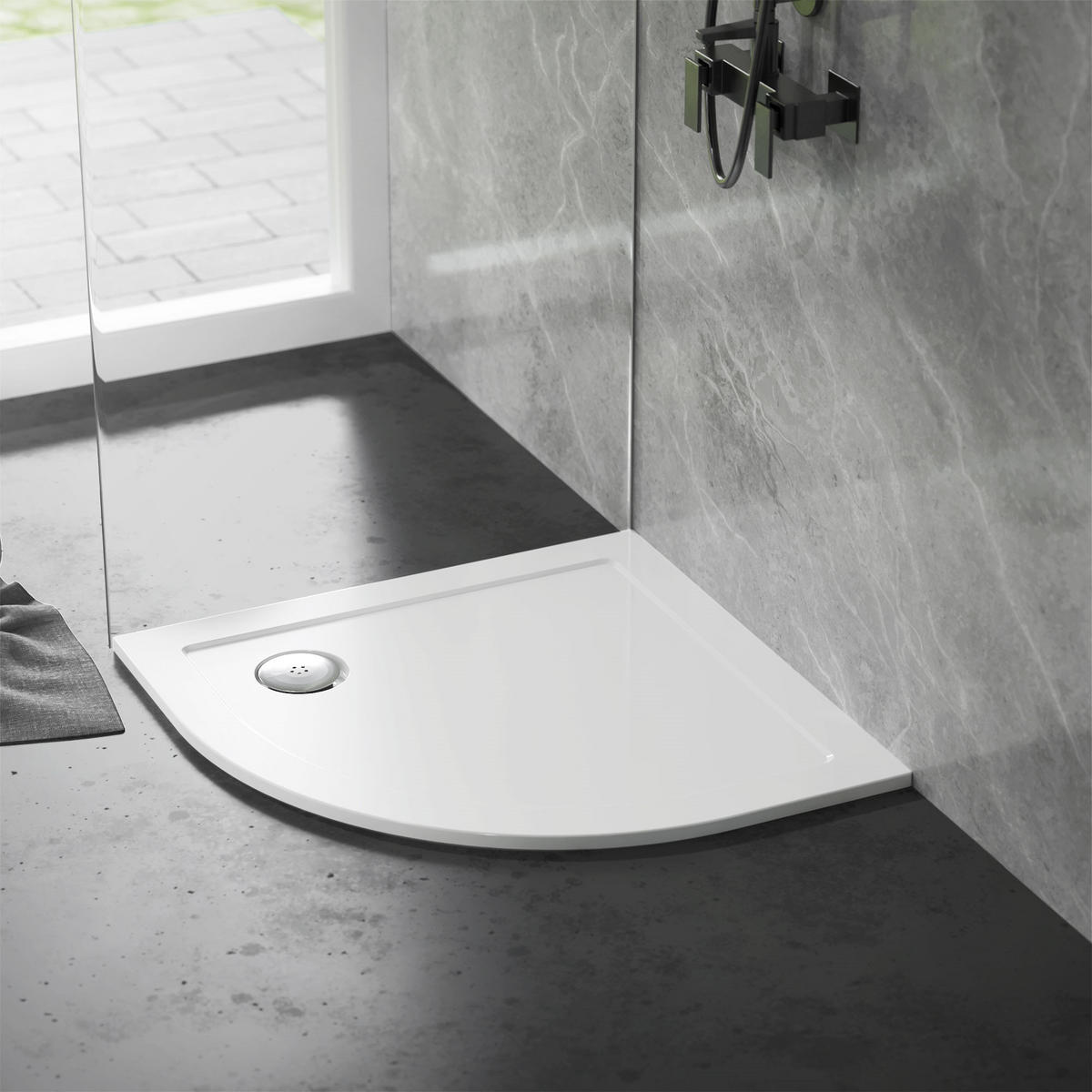 DUSCHWANNE 80x80 cm rund Weiß Duschtasse mit Ablaufgarnitur - Weiß, Kunststoff (80/4/80cm) - LuxeBath