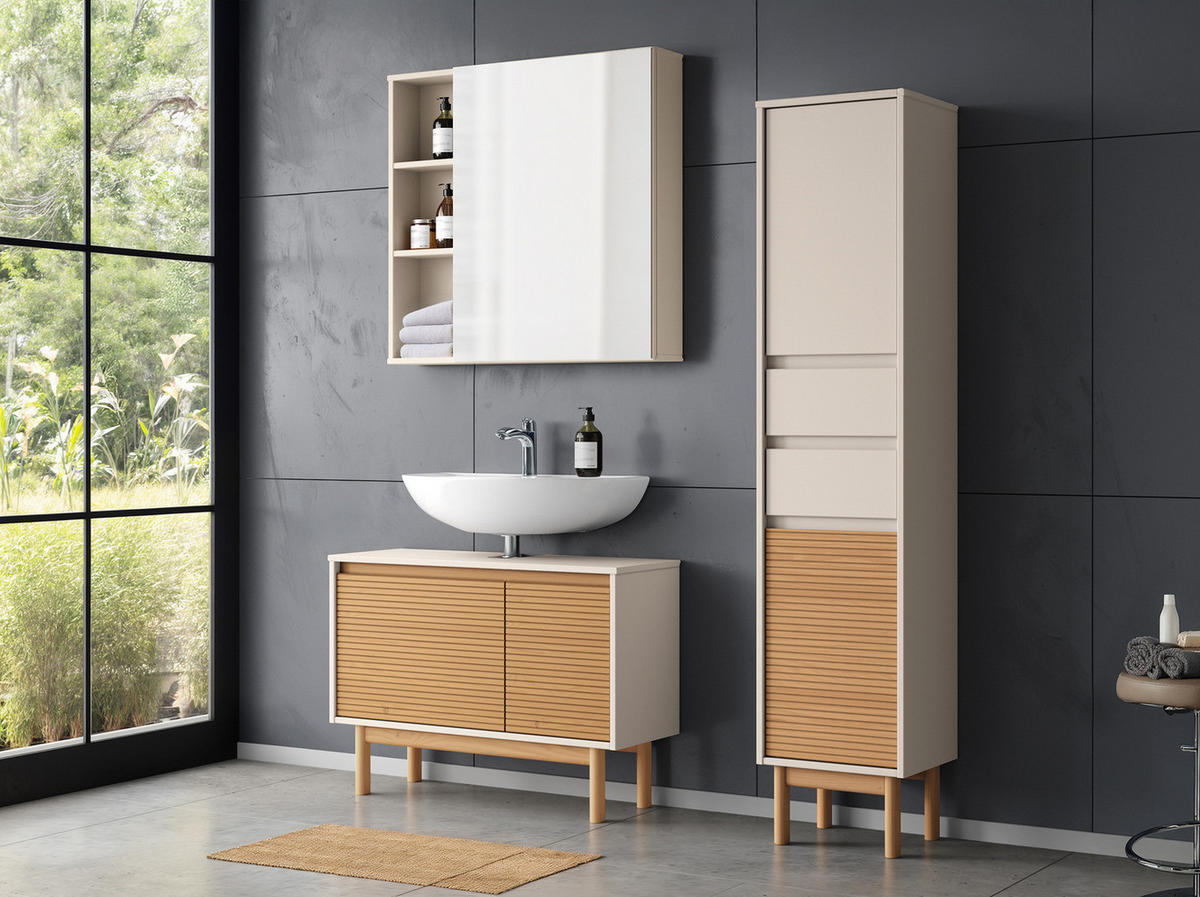 MASSIVER WASCHBECKENUNTERSCHRANK - Pinie massiv - Beige/Pinienfarben, Holz (83/62/35cm) - home24