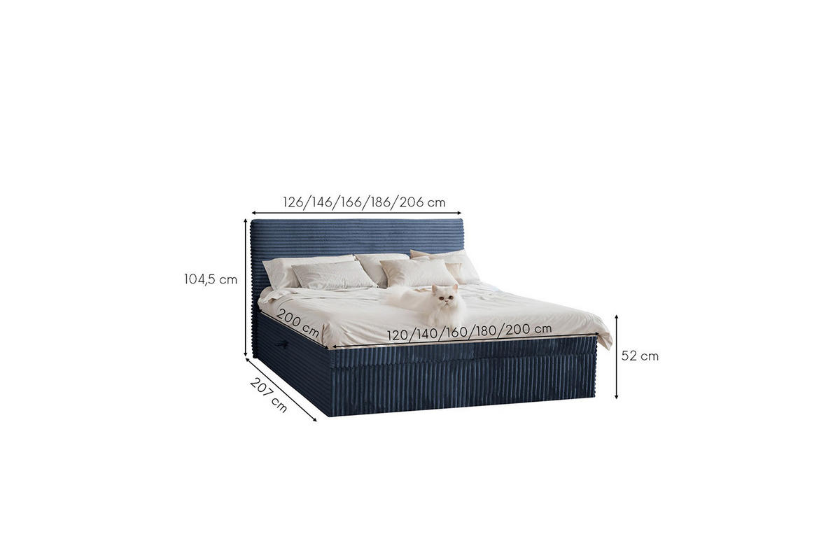 BOXBETT Bettkasten Und Topper TRENTO Ohne Bein Stoff Plüsch Cord 160x200 cm Dunkelblau H3-Bonell - Dunkelblau, Holz/Textil (160/200cm) - Kaiser Möbel