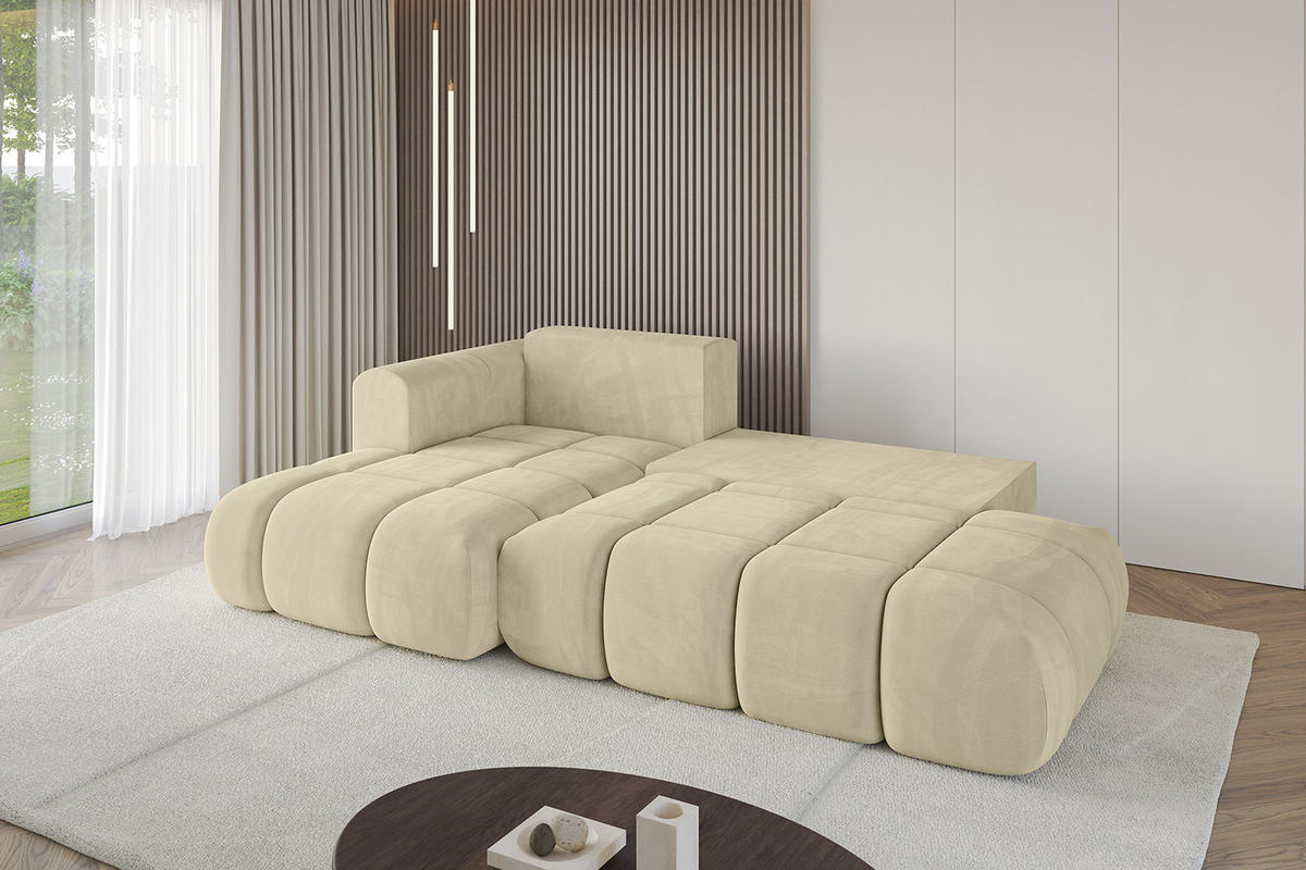 ECKSOFA Ottomane Links CLOUD-L 289x180x40 Beige Velours - Beige, Holzwerkstoff/Kunststoff (180/289cm) - ALTDECOR