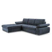 ECKSOFA SANDRO Blau Geflochtener Stoff mit Schlaffunktion - Blau, Holz (277/201cm) - MASSENO